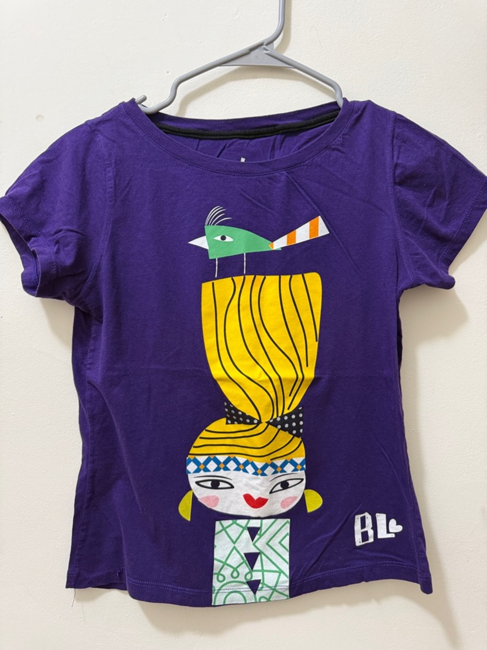 Girls' Purple Short Sleeve Graphic Tee with Yellow & Green Art